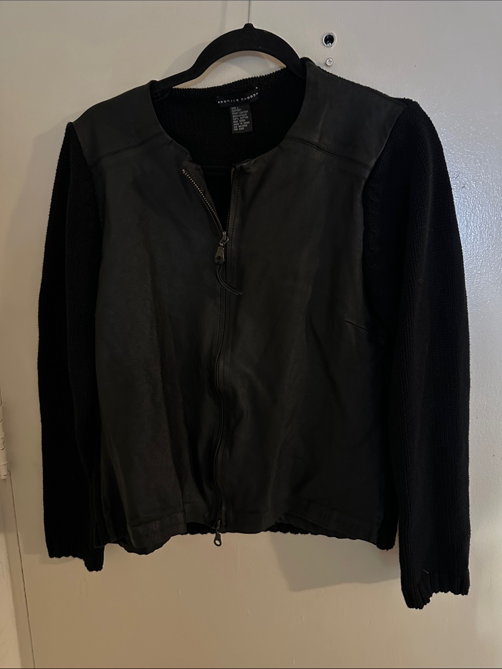 Maurice Sasson  Leather Cotton Knit Full Zip Sweater Long Sleeve L